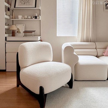 實木單人沙發椅客廳輕奢極簡風設計師休閒陽臺羊羔絨懶人沙發椅