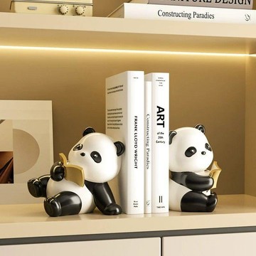 可愛熊貓書擋擺件客廳書架裝飾品兒童房佈置書櫃桌面書立生日禮物