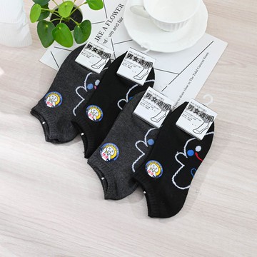 男女適用踩小人船襪4雙入-黑+灰