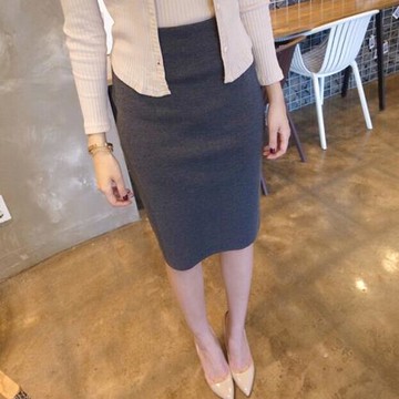 韓版高腰彈力包裙半身裙春秋款大碼純色一步裙顯瘦ol職業純棉中裙