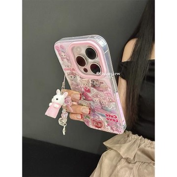 guanview 軟萌粉色森貝兒掛件適用iphone15promax蘋果16手機殼14pro新款13創意側邊圖案12防摔16promax羽紗殼