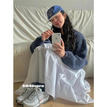 【SO4more】韓國直郵 花邊氛圍感 褶皺浪漫韓風中長半身裙ins博主