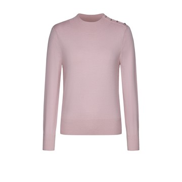 立領金釦長袖針織上衣/乾燥玫瑰粉 | 5827600123