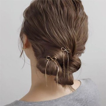 日本ANE MONE金銀兩色蝴蝶結流蘇馬尾勾一對