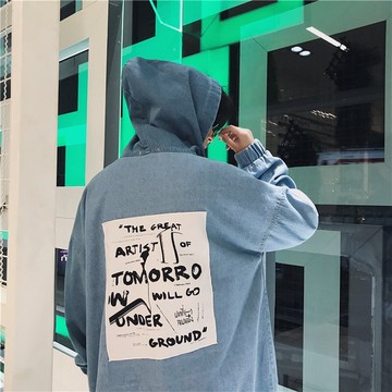 FINDSENSE H1 2018 春 新款 貼布 牛仔 夾克 男  寬鬆外套