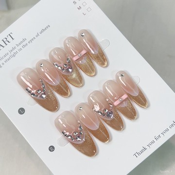 🎀純手工穿戴甲🎀【淘金娘】純手工穿戴甲高亮爆閃法式貓眼秋冬款輕奢美甲貼片新年美甲貼片高級感穿戴甲顯白美甲片 XTCK