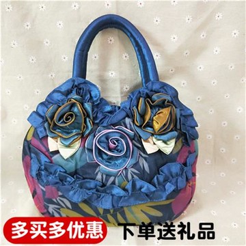 秋季新款中老年手提拉鏈蕾絲繡花包零錢包精致手工包花邊布藝女包