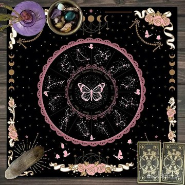 🍒臺灣熱賣🍒新款神秘星月蝴蝶桌布加厚絨布塔牌羅推牌布儀式魔法遊戲專用桌墊