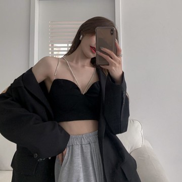 鏈條吊帶背心女春夏季設計感原宿短款辣妹裹胸外穿內搭打底衫上衣