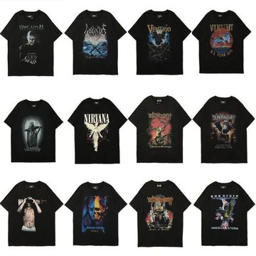 歐美金屬搖滾樂隊T恤男高街寬松圓領oversize大碼純棉tee個性T女