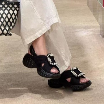 超軟又舒適！夏季交叉帶后跟魔術貼方扣水鉆百搭休閑運動涼鞋女