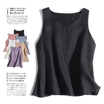 42支純苧麻提花背心 雙層工藝 輕薄舒適簡約高級 V領打底衫上衣女