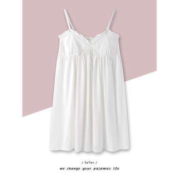 2025年新款吊帶睡裙女夏季純棉薄款無袖性感帶胸墊睡衣純欲風夏天