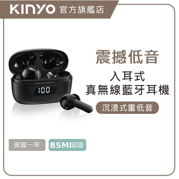 〖KINYO〗 入耳式真無線藍牙耳機 (BTE)運動耳機 藍牙5.1 降噪 通話 音樂 IPX5防水 開蓋即連