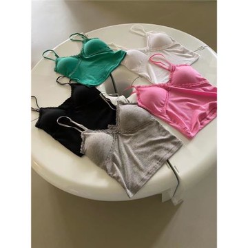 韓國東大門2025夏季新款時尚蕾絲邊修身帶胸墊吊帶背心女內搭上衣