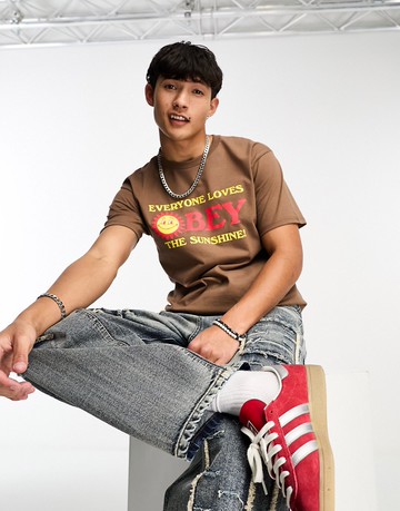 Obey everyone sunshine t-shirt in brown