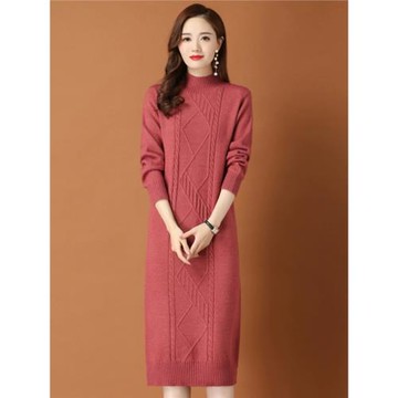 100%毛衫女秋冬加厚洋氣新款毛衣裙寬松長款過膝配大衣打底內搭