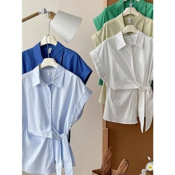 系帶襯衫女綁帶短袖氣質夏季新款韓版設計寬松襯衣美拉德收腰上衣