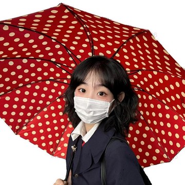 【限時下殺】復古晴雨紅色遮陽傘波點自動防曬雨傘兩用紫外線太陽傘黑膠