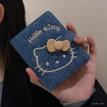 新店補貼！限時💖ins風hellokitty錢包爆款牛仔繡花錢包韓係女款小包KT貓銀行卡包