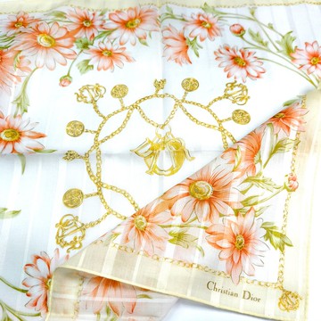 Christian Dior Vintage Handkerchief Sweet Gerbera Cotton Silk 18 x 18 inches