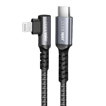 CODEWAY 90度 USB C to Lightning 快充充電線  0.5m  灰色  1條