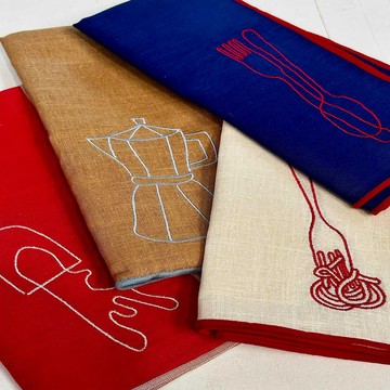 英國 MÆGEN 刺繡棉麻餐巾組 /2入組 - 卡其 (摩卡壺)