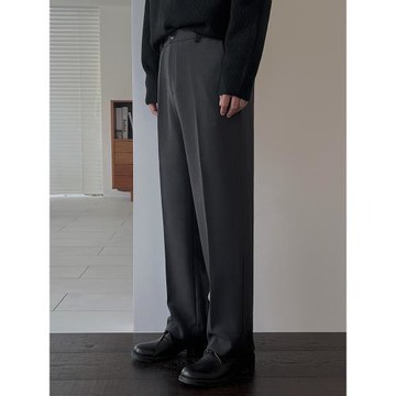 MRCYC冬季直筒西褲男士韓系寬松墜垂感純色西裝褲子保暖休閑長褲