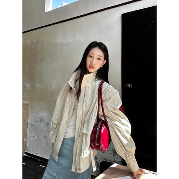 fifth風衣女春季新款ffu翻領短款機車夾克外套中長款百褶半裙套裝