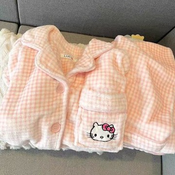 新款法蘭絨睡衣女秋冬季卡通可愛小八加絨珊瑚絨學生家居服兩件套