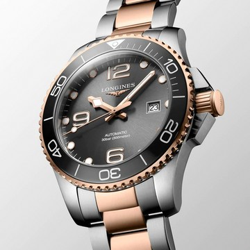 LONGINES 浪琴 深海征服者浪鬼陶瓷潛水機械錶-灰x玫瑰金/43mm L37823787