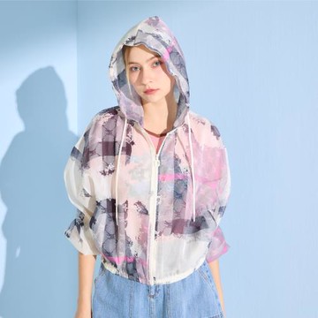 【YUTZUYA 優姿雅】閃閃亮紗光影窗花透膚連帽薄外套