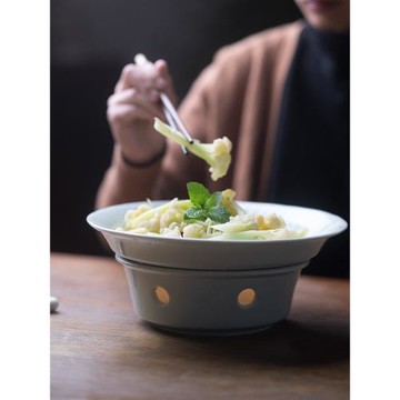 山水一間10寸加熱菜盤仿宋雕刻嬰戲圖餐具保溫菜盤餐具蠟燭明爐