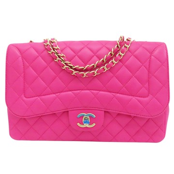 【二手名牌BRAND OFF】CHANEL 香奈兒 粉色 羊皮 鍊帶 肩背包 金扣