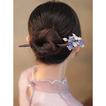 簪子簡約現代木簪盤發旗袍頭飾紫陽花黑檀木發簪古風漢服配飾日常