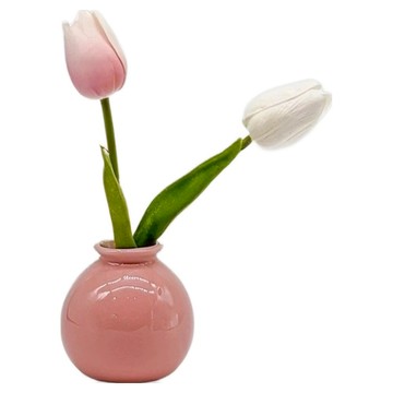 FLORAL M 仿真花 俏皮蜜桃粉鬱金香花禮  1個  粉色 + 綠色 + 白色