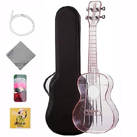 21 Inch Ukulele Concert, Transparent Air-nova Composite Material, Ukelele Starter Bundle with Gig Bag Strap Nylon String Pick for Beginner, Student, M