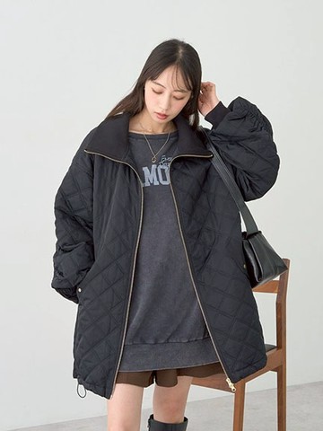 絎縫雙拉鍊下擺抽繩中長版大衣外套(01000610502) - earth music&ecology