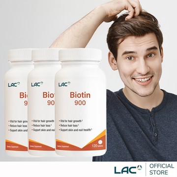 【LAC利維喜】3入組 生物素900食品錠120錠(自信飄逸/男女適用/迷人法絲/素食可)