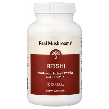 Real Mushrooms, 靈芝，蘑菇浸膏粉，90 粒膠囊（每粒膠囊 500 毫克）
