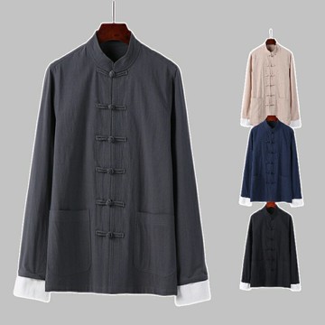 現貨+預購 新中式棉麻上衣棉麻襯衫唐裝上衣襯衫休閒男裝-中山裝男外套5色74lk7【獨家進口】【米蘭精品】