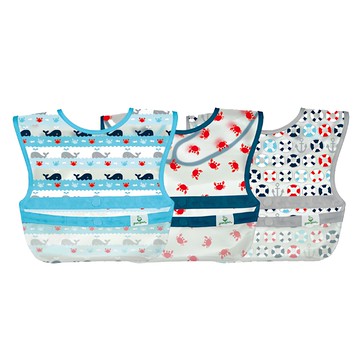 green sprouts 小綠芽 魔鬼氈雙面防水 防食物掉落圍兜 吃飯圍兜  紅螃蟹  3個  1組