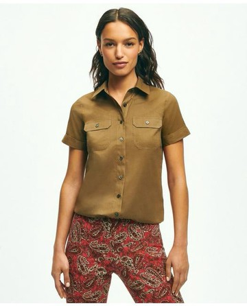 Brooks Brothers Women's Classic Utility Shirt In Cotton | Dark Green | Size 2