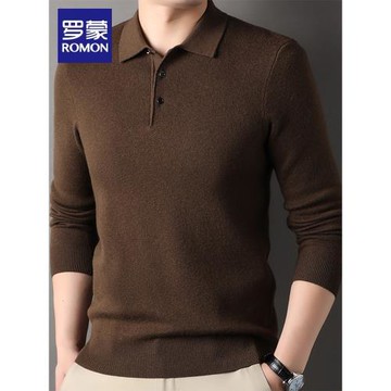 羅蒙羊毛Polo衫毛衣男士秋冬季商務休閑親膚保暖套頭打底衫針織衫