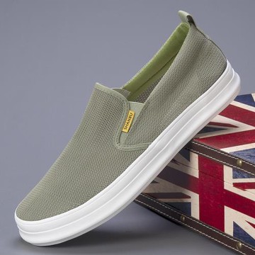 網鞋夏季透氣布鞋男款潮流飛織網面一腳蹬防臭懶人鞋老北京男鞋子