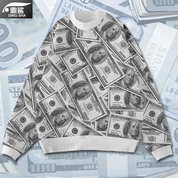 美元美金歐元英鎊鈔票貨幣金錢符號圓領衛衣男女創意趣味加絨長袖