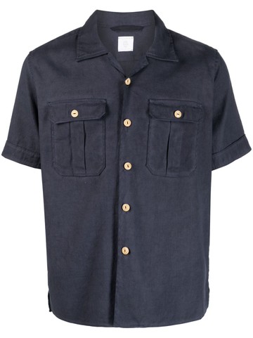 Eleventy - short-sleeve linen-blend shirt - men - Linen/Flax/Cotton/Elastane - 41 - Blue