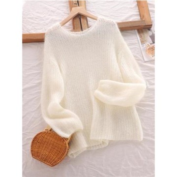 白色馬海毛毛衣女2025新款春季慵懶風寬松溫柔軟糯針織衫法式上衣