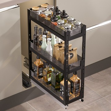 調味拉籃極窄廚房櫥櫃不銹鋼雙層抽屜式抽拉櫃內置物架小尺寸 雙11全館免運