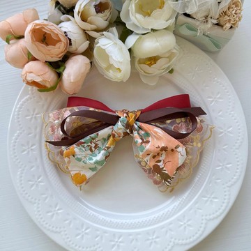 彈夾-棉布蕾絲浪漫風格髮夾髮飾-橘紅色古風